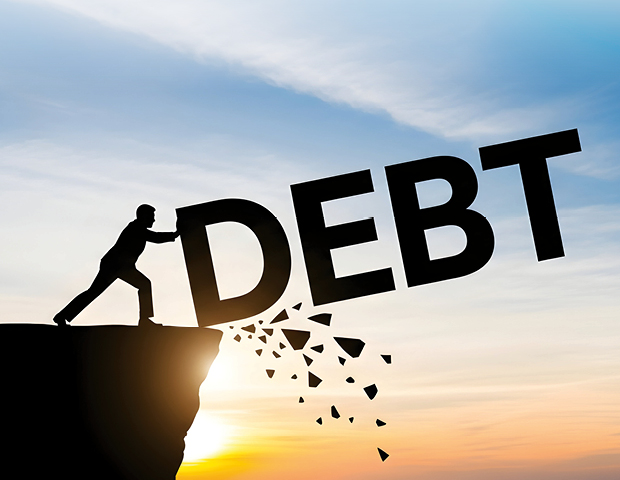 Person pushing Debt off a cliff
